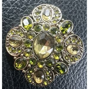 VTG Liz Claiborne Brooch Pin Gold Tone Metal Multicolor Green Clear Rhinestones